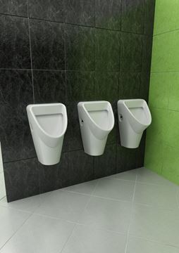 SANELA pisoár Livo s automatickým splachovačom, napájanie zo siete, zadný prívod vody, Bluetooth ovládanie SLP 31RS Obrázek - fotka