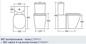 CONCEPT CUBE WC kombi misa, zadný odpad, alpská biela E794101 Technický nákres