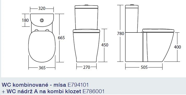 CONCEPT CUBE WC kombi misa, zadný odpad, alpská biela E794101 Technický nákres