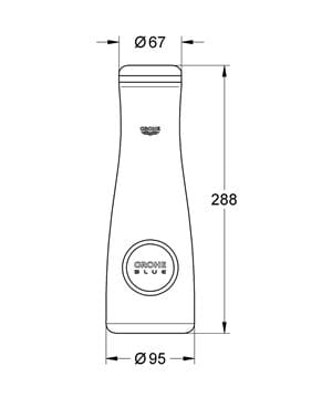 GROHE BLUE sklenená karafa 1l, s integrovaným sítkom, sklo/nerez 40405001 Technický nákres
