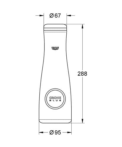 GROHE BLUE sklenená karafa 1l, s integrovaným sítkom, sklo/nerez 40405001 Technický nákres