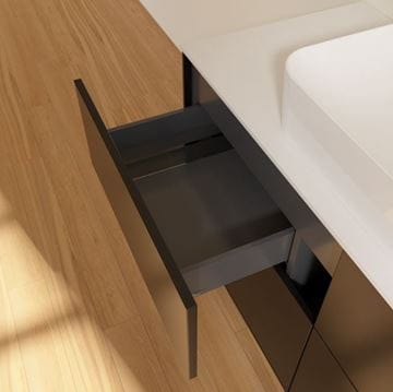 VILLEROY & BOCH FINION skrinka pod umývadlo 120x50,1x60,3 cm, 4 zásuvky, Push-open, Black Matt Lacquer/biela sklenená doska F13100PD Obrázek - fotka