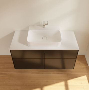 VILLEROY & BOCH FINION skrinka pod umývadlo 120x50,1x60,3 cm, 4 zásuvky, Push-open, Black Matt Lacquer/biela sklenená doska F13100PD Obrázek - fotka