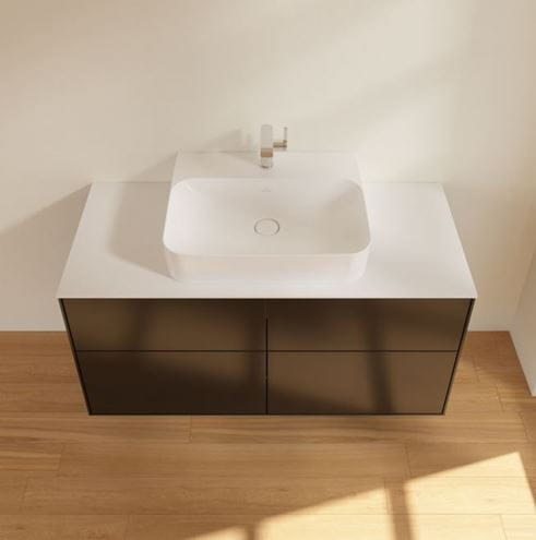 VILLEROY & BOCH FINION skrinka pod umývadlo 120x50,1x60,3 cm, 4 zásuvky, Push-open, Black Matt Lacquer/biela sklenená doska F13100PD Obrázek - fotka