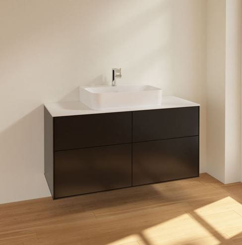 VILLEROY & BOCH FINION skrinka pod umývadlo 120x50,1x60,3 cm, 4 zásuvky, Push-open, Black Matt Lacquer/biela sklenená doska F13100PD Obrázek - fotka