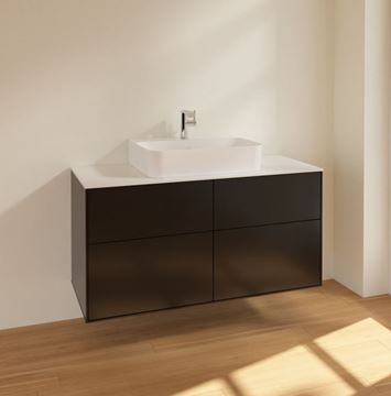 VILLEROY & BOCH FINION skrinka pod umývadlo 120x50,1x60,3 cm, 4 zásuvky, Push-open, Black Matt Lacquer/biela sklenená doska F13100PD Obrázek - fotka