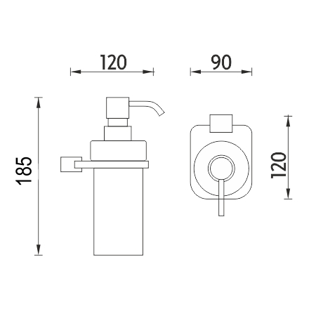 NIMCO KIBO dávkovač tekutého mydla 250 ml, nástenná, plexisklo, chróm KI X3-31W-26 Technický nákres