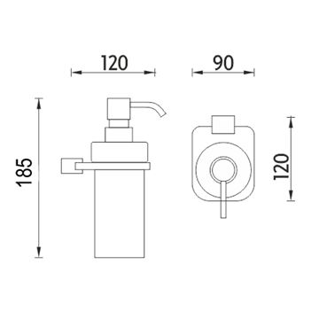 NIMCO KIBO dávkovač tekutého mydla 250 ml, nástenná, plexisklo, chróm KI X3-31W-26 Technický nákres