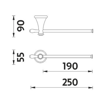 NIMCO LADA držiak uteráka 190 mm, staromeď LA 19060-80 Technický nákres