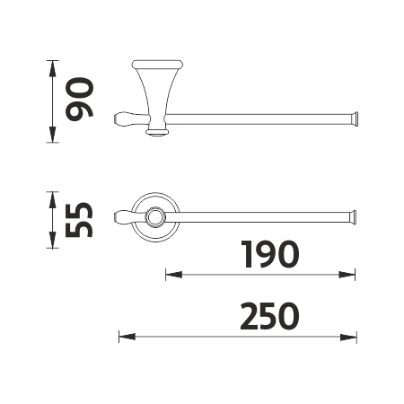 NIMCO LADA držiak uteráka 190 mm, staromeď LA 19060-80 Technický nákres