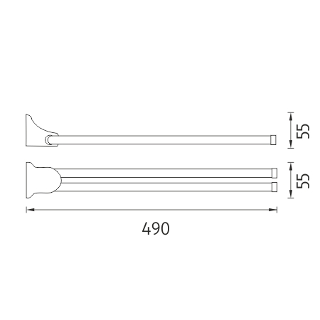 NIMCO MONOLIT držiak uterákov 490 mm, dvojramenný, otočný, chróm MO 4096-26 Technický nákres