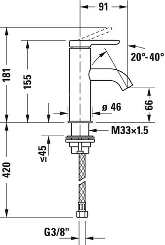 DURAVIT C.1 umývadlová stojanková batéria, chróm C11010002010 Technický nákres