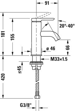 DURAVIT C.1 umývadlová stojanková batéria, chróm C11010002010 Technický nákres