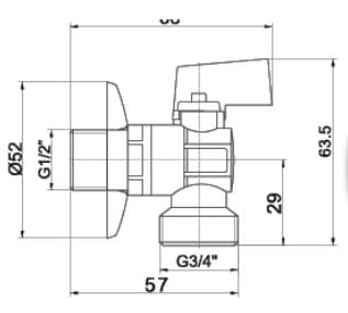 EASY práčkový ventil 1/2"x3/4", chróm EAS.3027.CF Technický nákres