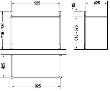 DURAVIT VERO kovový podstavec 925x425x715-780mm, chróm 0030671000 Technický nákres