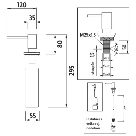 NIMCO 31V dávkovač tekutého mydla, vstavaný, chróm UN 6031V-26 Technický nákres