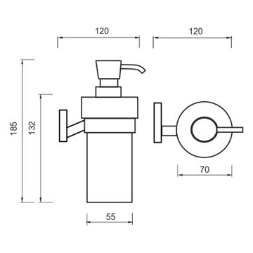 NIMCO KEIRA dávkovač tekutého mydla 250 ml, nástenný, sklo, chróm KE 22031W-26 Technický nákres
