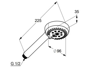 KLUDI LOGO 3S ručná sprcha pr. 96 mm, 3 prúdy, chróm 6830005-00 Technický nákres