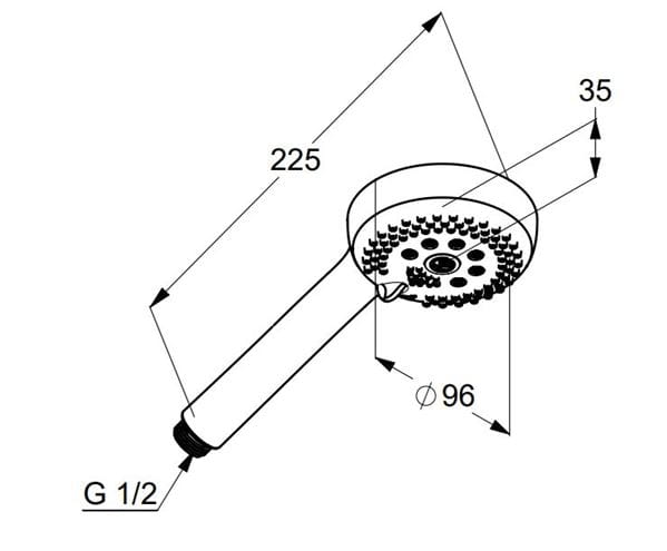 KLUDI LOGO 3S ručná sprcha pr. 96 mm, 3 prúdy, chróm 6830005-00 Technický nákres