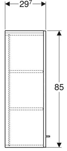 GEBERIT SELNOVA SQUARE nízka skrinka 33x29,7x85 cm, 1 dvierka, lesklá biela 501.276.00.1 Technický nákres