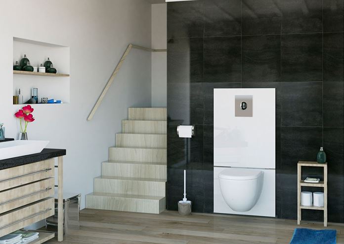 SFA SANIBROY SANIWALL PRE UP montážny prvok pre WC 113 cm, so splachovacou nádržkou a prečerpávacím systémom, s tlačidlom, sklo, biela WALLPROUPD Obrázek - fotka