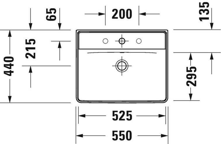 DURAVIT D-NEO umývadlo 55 cm, s otvorom pre batériu a prepadom 2366550000 Technický nákres