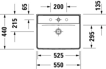 DURAVIT D-NEO umývadlo 55 cm, s otvorom pre batériu a prepadom 2366550000 Technický nákres