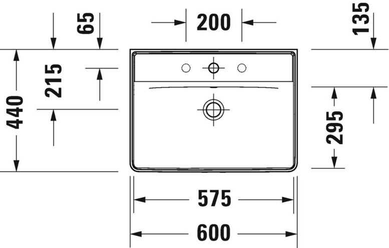 DURAVIT D-NEO umývadlo 60 cm, s prepadom, WonderGliss 23666000601 Technický nákres