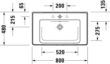 DURAVIT D-NEO umývadlo 80 cm, s prepadom 2367800060 Technický nákres