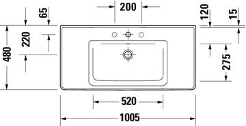 DURAVIT D-NEO umývadlo 100,5 cm, s prepadom, WonderGliss 23671000601 Technický nákres