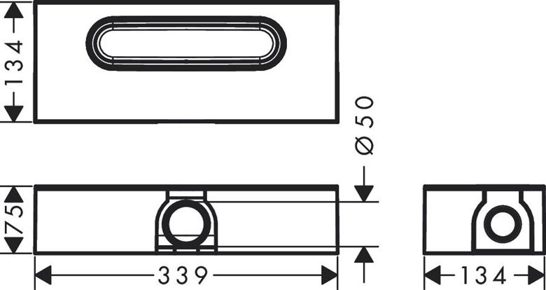 HANSGROHE UBOX UNIVERSAL základné teleso, pre lineárne sprchové žľaby, pre štandardnú inštaláciu 01001180 Technický nákres