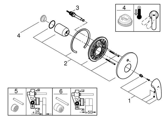 GROHE EUROSTYLE vaňová podomietková batéria, s prepínačom, chróm 29099003 Obrázek - fotka