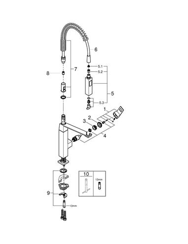 GROHE EUROCUBE drezová batéria, s flexi ramienkom a sprškou, chróm 31395000 Obrázek - fotka