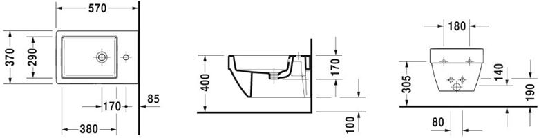 DURAVIT VERO AIR závesný bidet 2274150000 Technický nákres