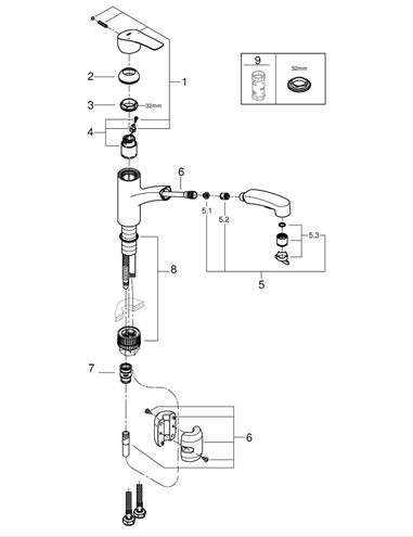 GROHE EUROSMART drezová batéria, s vyťahovacou sprškou, chróm 30305001 Obrázek - fotka