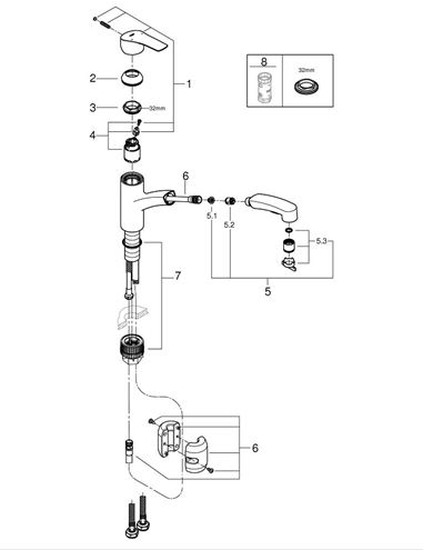 GROHE EUROSMART drezová batéria, s vyťahovacou sprškou, supersteel 30305DC1 Obrázek - fotka