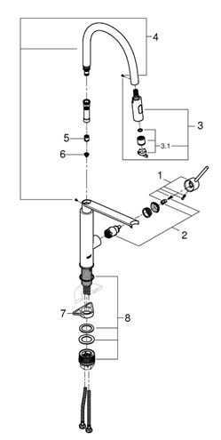 GROHE CONCETTO drezová batéria, s flexi ramienkom a sprškou, chróm / čierna 31491000 Obrázek - fotka