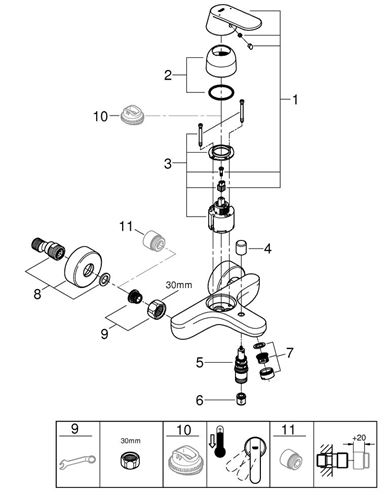 GROHE EUROSMART COSMOPOLITAN vaňová nástenná batéria, s prepínačom, chróm 32831000 Obrázek - fotka