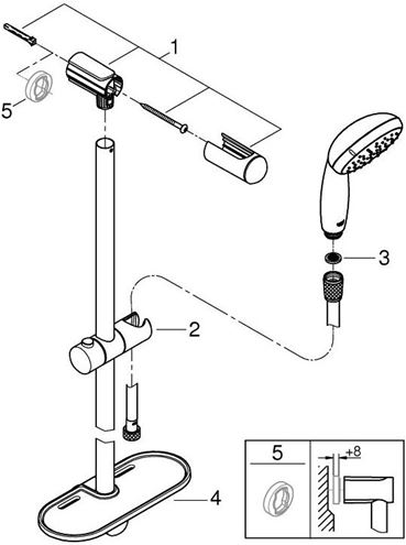 GROHE NEW TEMPESTA 100 sprchová súprava 4-dielna, ručná sprcha pr. 100 mm, 2 prúdy, tyč, hadica, polička, chróm 27926001 Obrázek - fotka