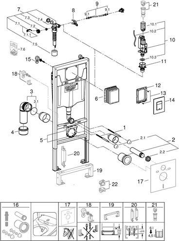 GROHE RAPID SL montážny prvok pre WC 113 cm, so splachovacou nádržkou a s tlačidlom Skate Cosmopolitan, chróm 38772001 Obrázek - fotka