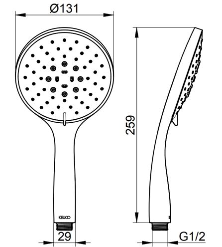 KEUCO EDITION 400 ručná sprcha pr. 131 mm, 3 prúdy, ECO AIR, chróm 51580010300 Technický nákres