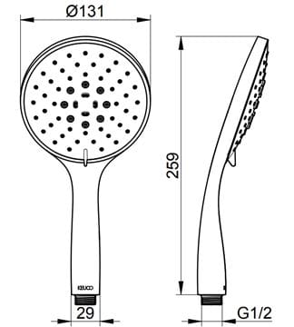KEUCO EDITION 400 ručná sprcha pr. 131 mm, 3 prúdy, ECO AIR, chróm 51580010300 Technický nákres