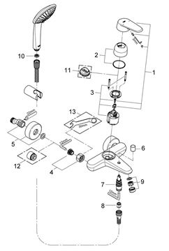 GROHE EURODISC COSMOPOLITAN vaňová nástenná batéria, s prepínačom, so sprchovou súpravou, chróm 33395002 Obrázek - fotka