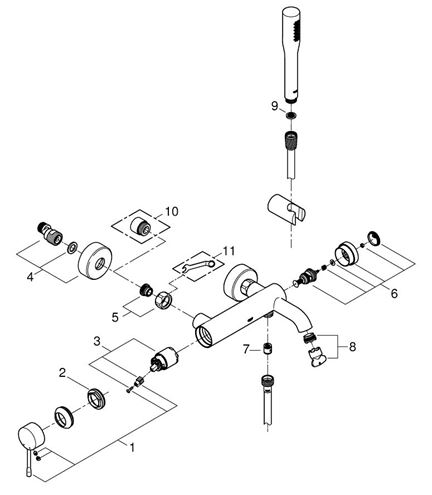 GROHE ESSENCE NEW vaňová nástenná batéria, s prepínačom, so sprchovou súpravou, chróm 33628001 Obrázek - fotka