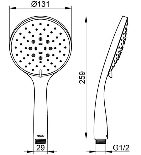 KEUCO EDITION 400 ručná sprcha pr. 131 mm, 3 prúdy, ECO AIR, čierny chróm brúsený 51580130300 Technický nákres