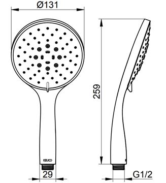 KEUCO EDITION 400 ručná sprcha pr. 131 mm, 3 prúdy, ECO AIR, čierny chróm brúsený 51580130300 Technický nákres