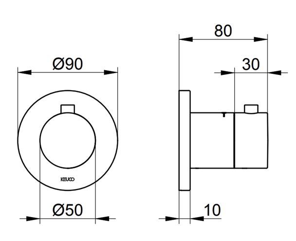 KEUCO IXMO podomietkový termostat, brúsený čierny chróm 59553130001 Technický nákres
