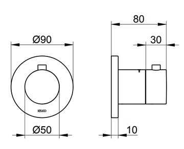KEUCO IXMO podomietkový termostat, brúsený čierny chróm 59553130001 Technický nákres