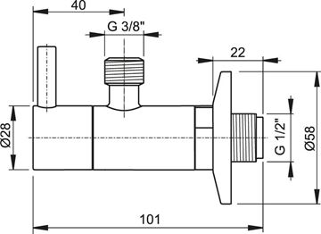 EASY rohový ventil 1/2"x3/8", s filtrom, chróm EAR.001.1 Technický nákres