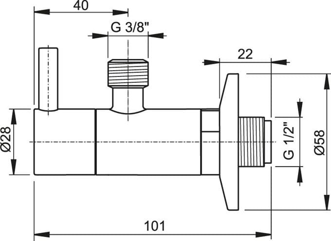 EASY rohový ventil 1/2"x3/8", s filtrom, chróm EAR.001.1 Technický nákres